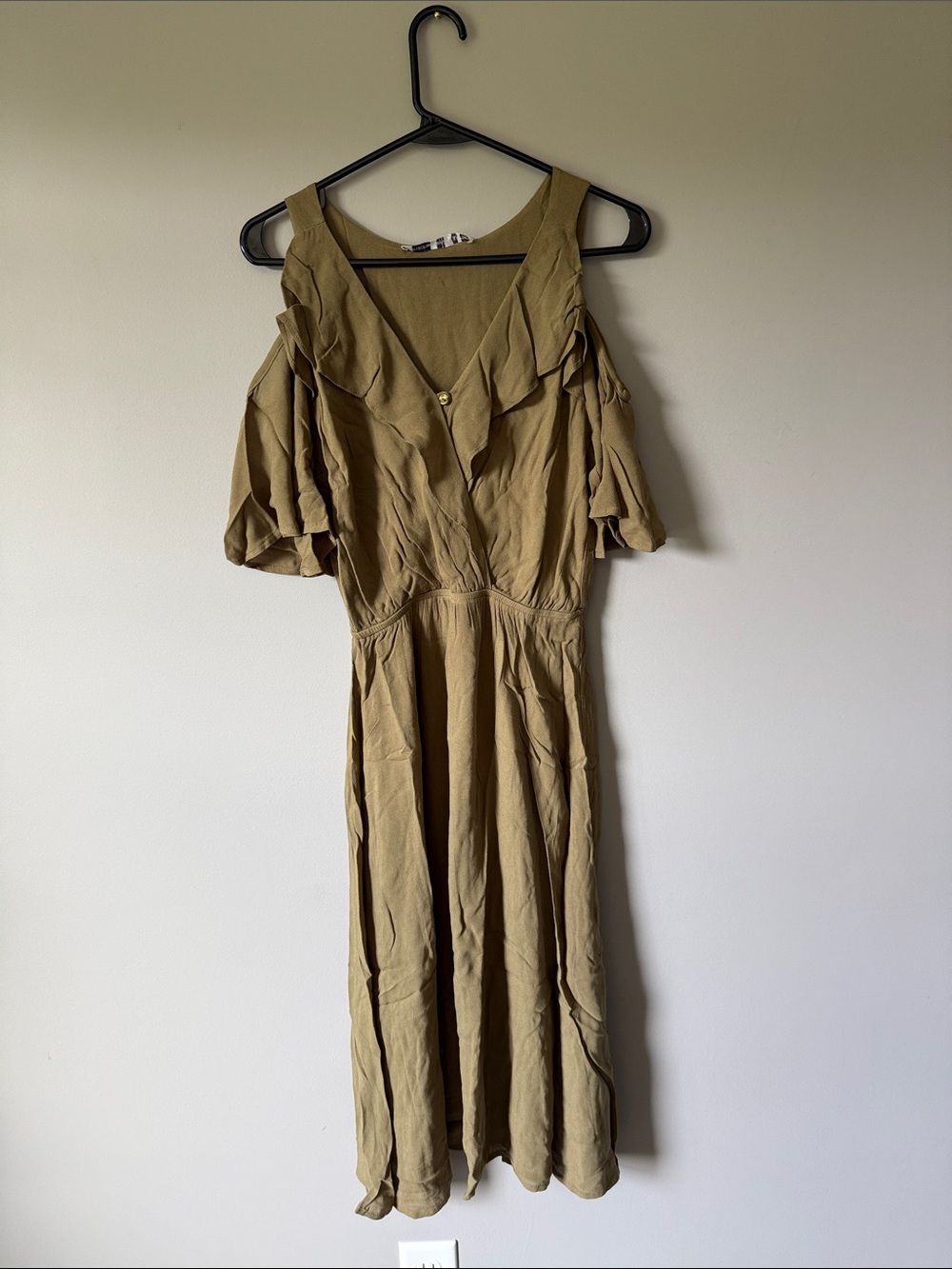 Olive Green Cold-Shoulder Midi Dress